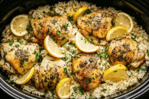 Slow Cooker Lemon Herb Chicken And Rice