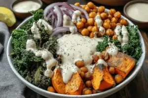Vegetarian Bowl With Tahini Dressing