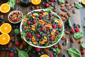 healthy salad recipe, berry spinach salad recipe, summer fruit salad