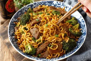homemade beef and broccoli ramen