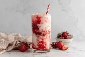 Korean dessert with strawberry syrup