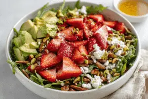 strawberry crunch salad with champagne vinaigrette