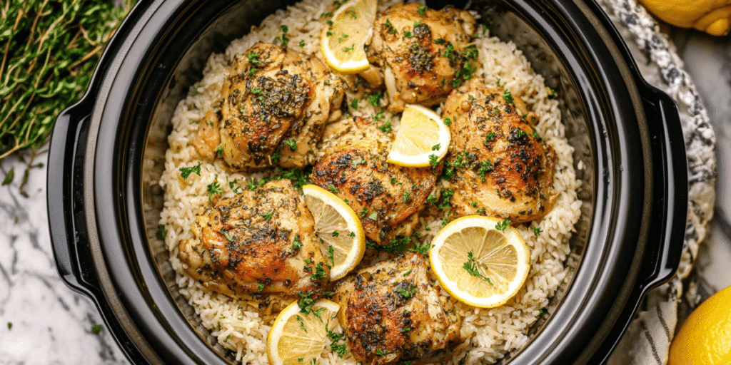Slow Cooker Lemon Herb Chicken And Rice Recipe