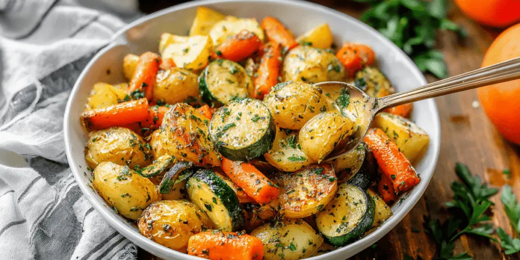 Garlic Herb Roasted Potatoes Carrots And Zucchini Recipe