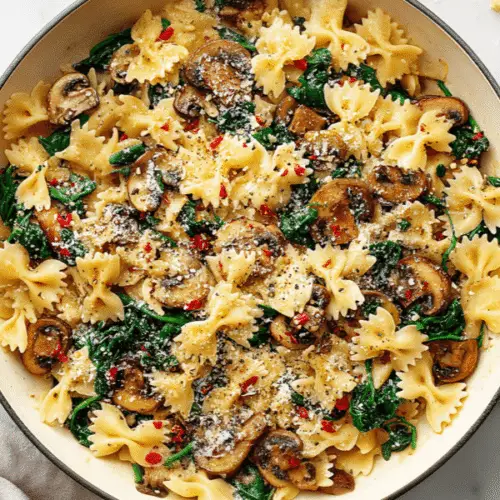 Parmesan Spinach Mushroom Pasta Skillet Recipe