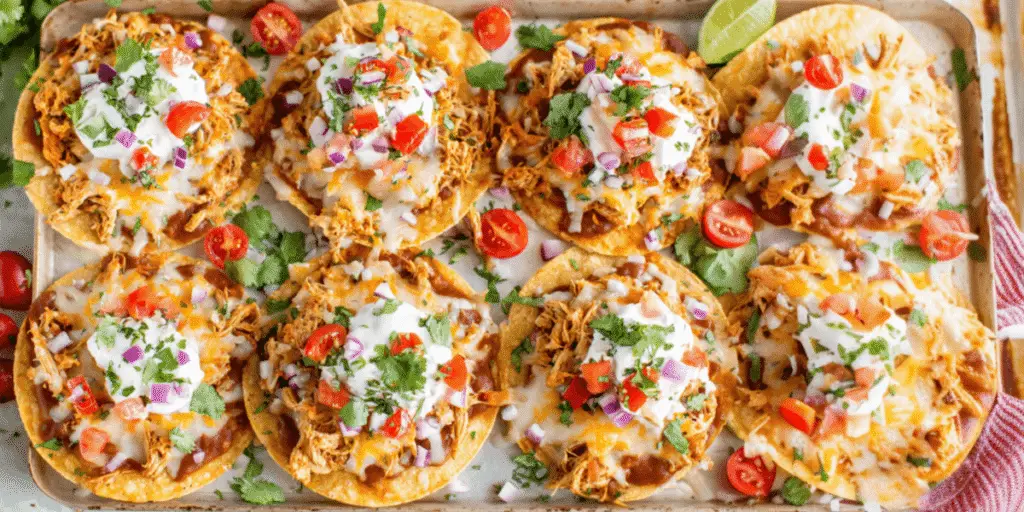 Home 5 Cheesy Chicken Tostadas Recipe
