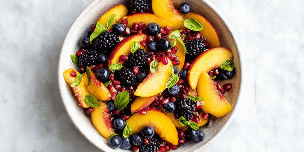 Honey Lime Basil Peach Fruit Salad Recipe