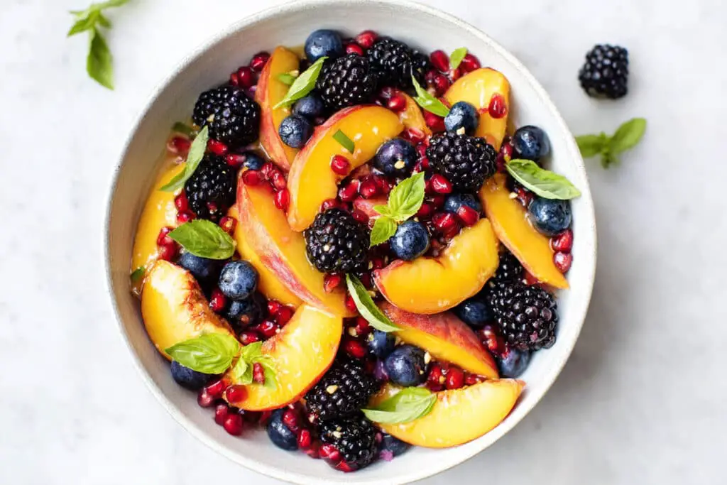 Honey Lime Basil Peach Fruit Salad Recipe Honey Lime Basil Peach Fruit Salad Recipe