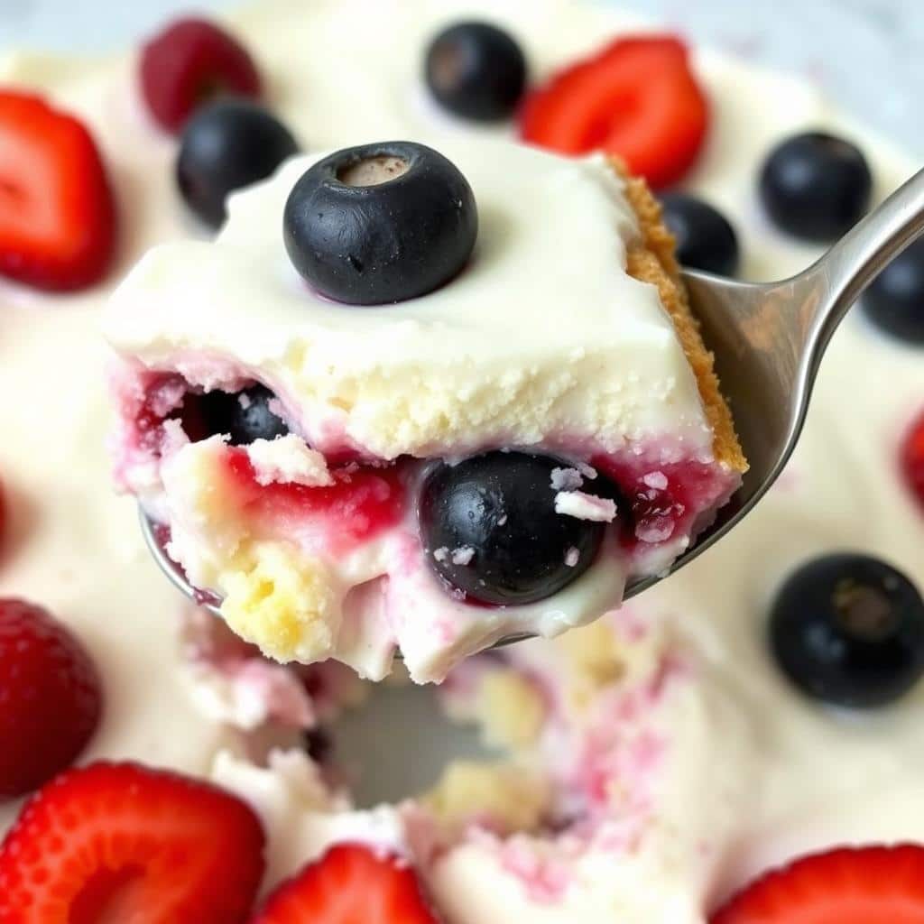 Serving a portion of berry trifle showing all the colorful layers Serving a portion of berry trifle showing all the colorful layers